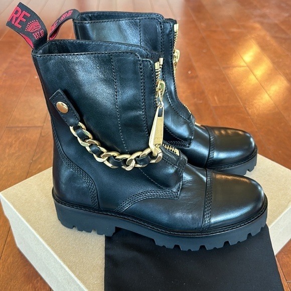 Zadig & Voltaire Joe Cecilia leather combat moto boots with gold chain NWT 37/6 - Picture 8 of 17